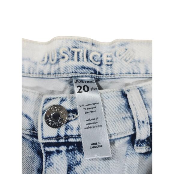Justice Y2K Distressed Futuristic Acid Wash Denim Jeans 20 Raw Hem Streetwear - Picture 5 of 8